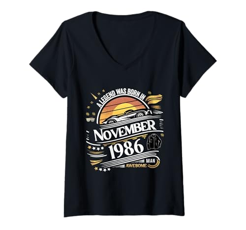 Damen Eine Legende wurde im November 1986 geboren. Awesome Man Boy Birthday T-Shirt mit V-Ausschnitt von November 1986 Birthday Legendary Since 1986 Men