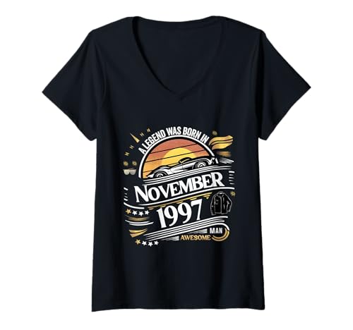 Damen Eine Legende wurde im November 1997 geboren. Awesome Man Boy Birthday T-Shirt mit V-Ausschnitt von November 1997 Birthday Legendary Since 1997 Men