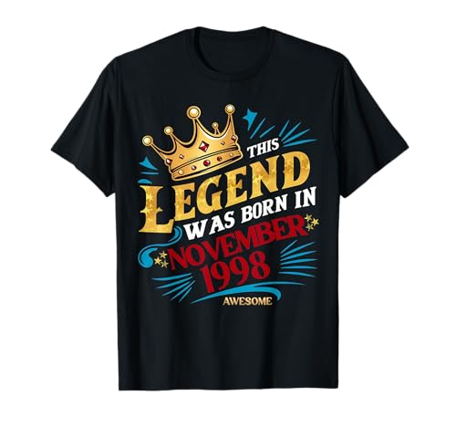 Eine Legende wurde im November 1998 geboren. Awesome Man Boy Birthday T-Shirt von November 1998 Birthday Legendary Since 1998 Men
