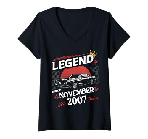 Damen Eine Legende wurde im November 2007 geboren. Awesome Man Boy Birthday T-Shirt mit V-Ausschnitt von November 2007 Birthday Legendary Since 2007 Men