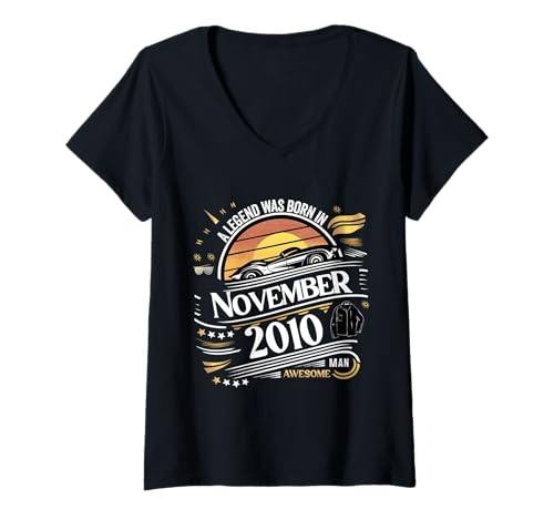 Damen Eine Legende wurde im November 2010 geboren. Awesome Man Boy Birthday T-Shirt mit V-Ausschnitt von November 2010 Birthday Legendary Since 2010 Men