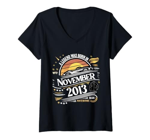 Damen Eine Legende wurde im November 2013 geboren. Awesome Man Boy Birthday T-Shirt mit V-Ausschnitt von November 2013 Birthday Legendary Since 2013 Men