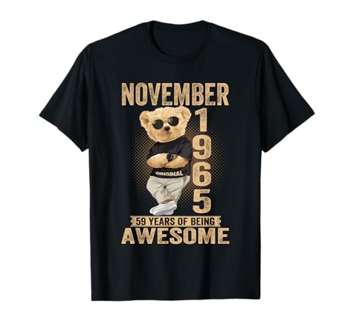 59. November Geburtstag Männer Frauen 1965 Toller Teddybär T-Shirt von November 59th Birthday Men Women 1965 Awesome