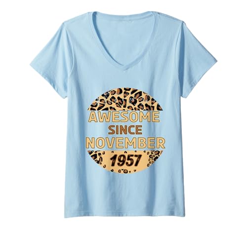 Damen Genial seit November 1957 Leopard Print November-Geburtstag T-Shirt mit V-Ausschnitt Damen Genial seit November 1957 Leopard Print November-Geburtstag T-Shirt mit V-Ausschnitt von November Leopard Print Awesome Since November 1957