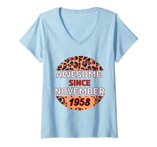 Damen Genial seit November 1958 Leopard Print November-Geburtstag T-Shirt mit V-Ausschnitt Damen Genial seit November 1958 Leopard Print November-Geburtstag T-Shirt mit V-Ausschnitt von November Leopard Print Awesome Since November 1958