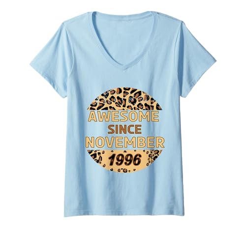 Damen Genial seit November 1996 Leopard Print November-Geburtstag T-Shirt mit V-Ausschnitt Damen Genial seit November 1996 Leopard Print November-Geburtstag T-Shirt mit V-Ausschnitt von November Leopard Print Awesome Since November 1996