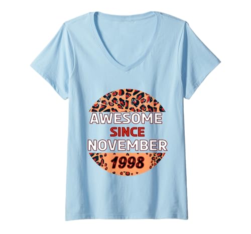 Damen Fantastisch seit November 1998 Leopard Print November-Geburtstag T-Shirt mit V-Ausschnitt Damen Fantastisch seit November 1998 Leopard Print November-Geburtstag T-Shirt mit V-Ausschnitt von November Leopard Print Awesome Since November 1998