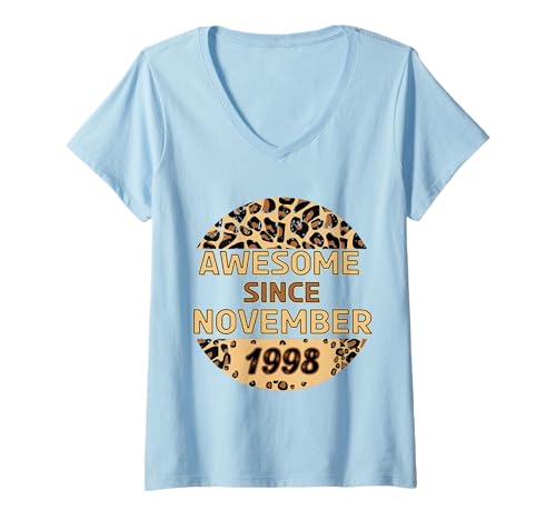 Damen Fantastisch seit November 1998 Leopard Print November-Geburtstag T-Shirt mit V-Ausschnitt Damen Fantastisch seit November 1998 Leopard Print November-Geburtstag T-Shirt mit V-Ausschnitt von November Leopard Print Awesome Since November 1998