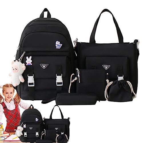 Novent Schulrucksack für Mädchen | 5-teiliges Kawaii-Rucksack-Set,Schultasche mit großem Fassungsvermögen und Kawaii-Zubehör, Studenten-Reisetasche für Mädchen, Kinder, Teenager von Novent