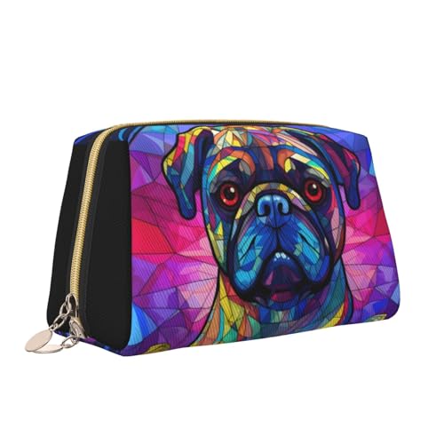 Novgift Papillon Make-up-Tasche für Damen, Motiv: gebeizte Hunderasse, Glas, Kunstleder, Reise-Kosmetiktasche für Damen, große Kapazität, mops, Einheitsgröße von Novgift