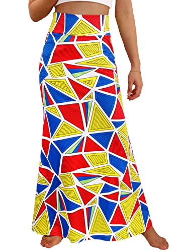 Novias Damen Fashion Fold Over High Waist Maxi Long Pencil Plissee A-Linie Rock, Ethnic 3, Mittel von Novia's Choice