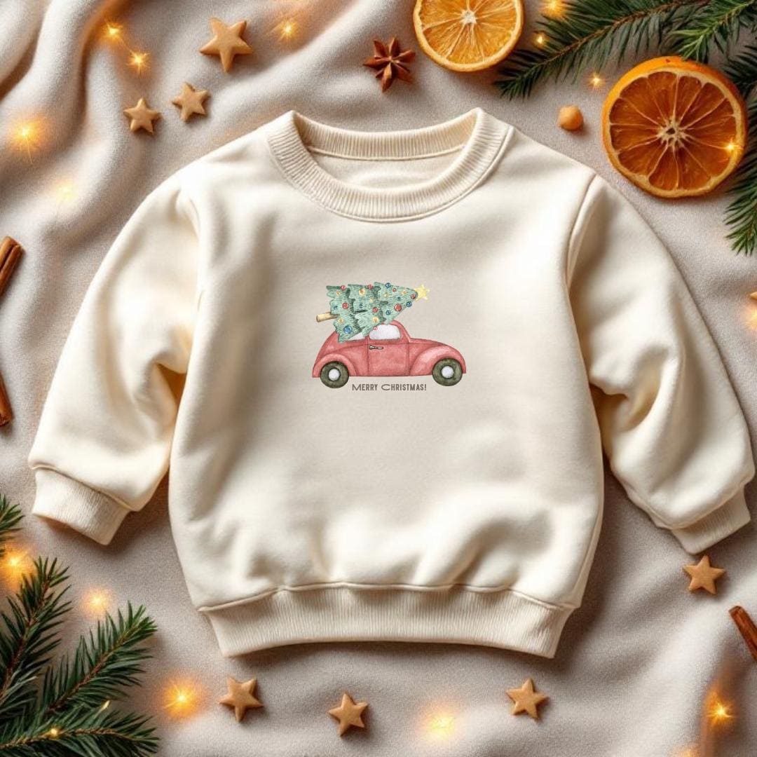 Auto Mit Weihnachtsbaum Bügelbild Weihnachts Für Kinder Shirt & Sweatshirt Bügelmotiv Weihnachten Geschenkidee Diy von NovieKidswear