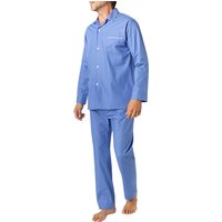 Novila Herren Pyjama blau Baumwolle unifarben von Novila