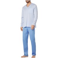 Novila Herren Pyjama blau Jersey-Baumwolle gestreift von Novila