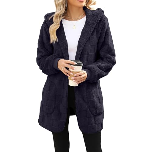 Novlewign Fleecejacke Damen mit Kapuze Warm Flauschig Teddyfleece Outdoor Warm Herbst Wintermantel Kuscheljacke Sherpa Jacke für Alltag Zuhause PlüSchjacke Mit Taschen von Novlewign