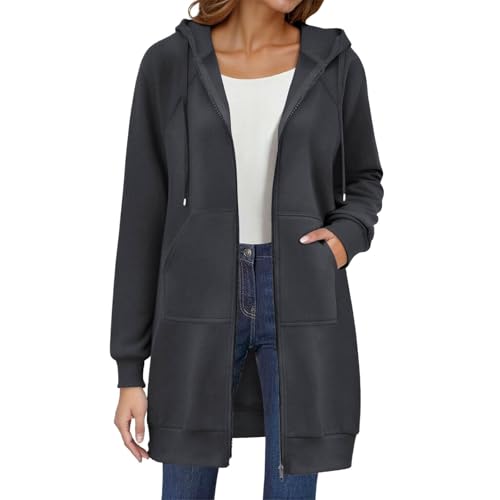 Novlewign Sweatjacke Damen mit Kapuze Fleecejacke Zipper Hoodie Lange Jacke Leicht Übergangsjacke Elegant Einfarbig Kapuzenjacke mit Taschen Sweatshirt Locker Sportjacke Pullover Novlewign Sweatjacke Damen mit Kapuze Fleecejacke Zipper Hoodie Lange Jacke Leicht Übergangsjacke Elegant Einfarbig Kapuzenjacke mit Taschen Sweatshirt Locker Sportjacke Pullover von Novlewign