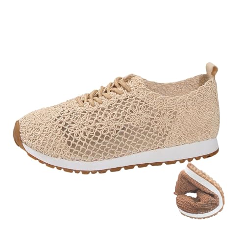Atmungsaktive Damen-Schnürschuhe, Netzstoff, Freizeitschuhe, hohl, florale Spitze, atmungsaktiv, flache Sneaker, Schnürschuhe, flache Schuhe, beige, 39 EU Atmungsaktive Damen-Schnürschuhe, Netzstoff, Freizeitschuhe, hohl, florale Spitze, atmungsaktiv, flache Sneaker, Schnürschuhe, flache Schuhe, beige, 39 EU von Novxrwn