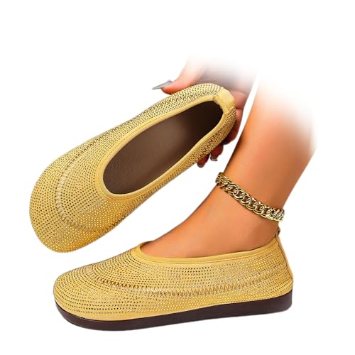 Damen Casual Atmungsaktiv Weiche Sohle Walking Schuhe Strass Runde Zehen Flache Schuhe Weite Zehen Loafers Slip On Bequeme Runde Kopf Walking Schuh, gelb, 43 EU Damen Casual Atmungsaktiv Weiche Sohle Walking Schuhe Strass Runde Zehen Flache Schuhe Weite Zehen Loafers Slip On Bequeme Runde Kopf Walking Schuh, gelb, 43 EU von Novxrwn