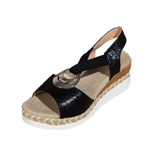 Novxrwn Damen Leder Plateau Keil Orthopädische Sandalen Arch Support Sandalen für Frauen Metallschnalle Verziert Hanfseil Keilabsatz Sandalen, Schwarz , 38 EU Novxrwn Damen Leder Plateau Keil Orthopädische Sandalen Arch Support Sandalen für Frauen Metallschnalle Verziert Hanfseil Keilabsatz Sandalen, Schwarz , 38 EU von Novxrwn