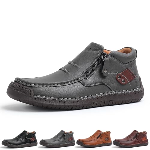 Novxrwn Handgefertigte Premium-Leder-Schlupfstiefel für Herren für Reisen und Outdoor, Fahrstiefel, Herren, Schlupfstiefel für Herren im Freien, grau, Medium Novxrwn Handgefertigte Premium-Leder-Schlupfstiefel für Herren für Reisen und Outdoor, Fahrstiefel, Herren, Schlupfstiefel für Herren im Freien, grau, Medium von Novxrwn