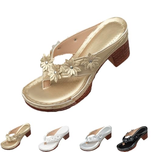 Novxrwn Sandalen mit klobigem Absatz für Damen, Keilabsatz, Zehensandalen für Damen, lässige Blumen-Flip-Flop, Blockabsatz, Hausschuhe für Damen, elegante Strandschuhe, gold, 38 EU Novxrwn Sandalen mit klobigem Absatz für Damen, Keilabsatz, Zehensandalen für Damen, lässige Blumen-Flip-Flop, Blockabsatz, Hausschuhe für Damen, elegante Strandschuhe, gold, 38 EU von Novxrwn