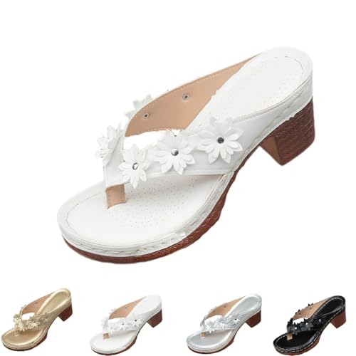 Novxrwn Sandalen mit klobigem Absatz für Damen, Keilabsatz, Zehensandalen für Damen, lässige Blumen-Flip-Flop, Blockabsatz, Hausschuhe für Damen, elegante Strandschuhe, weiß, 38 EU Novxrwn Sandalen mit klobigem Absatz für Damen, Keilabsatz, Zehensandalen für Damen, lässige Blumen-Flip-Flop, Blockabsatz, Hausschuhe für Damen, elegante Strandschuhe, weiß, 38 EU von Novxrwn