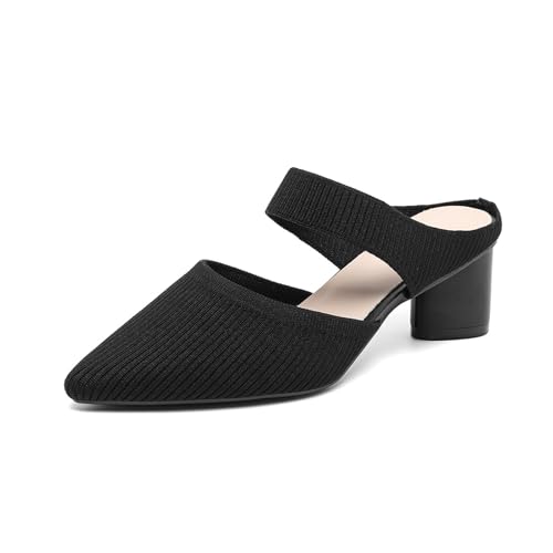 Pantoletten für Damen, weite Passform, gestrickt, spitzer Zehenbereich, klobiger Absatz, atmungsaktiv, geschlossener Zehenbereich, rückenfrei, Blockabsatz, Slipper, elegante Pumps, Schwarz , 38 EU Pantoletten für Damen, weite Passform, gestrickt, spitzer Zehenbereich, klobiger Absatz, atmungsaktiv, geschlossener Zehenbereich, rückenfrei, Blockabsatz, Slipper, elegante Pumps, Schwarz , 38 EU von Novxrwn