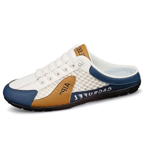 Rückenfreie Turnschuhe für Herren, Pantoletten und Slip-On, atmungsaktive Netz-Hausschuhe, bequem, lässig, Pantoletten, beige, 44 EU Rückenfreie Turnschuhe für Herren, Pantoletten und Slip-On, atmungsaktive Netz-Hausschuhe, bequem, lässig, Pantoletten, beige, 44 EU von Novxrwn