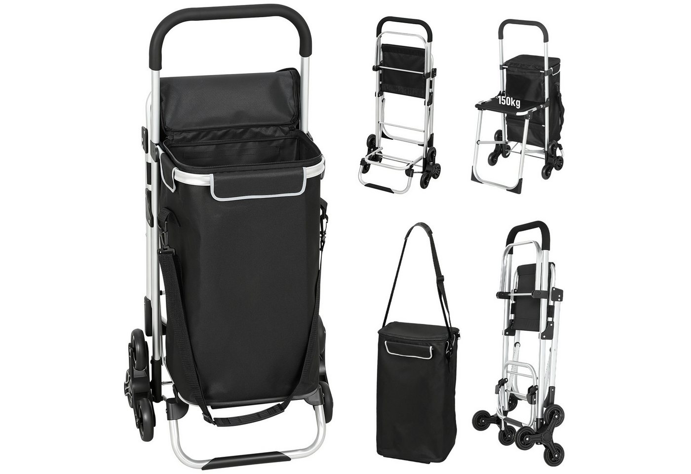 Novzep Einkaufstrolley Einkaufstrolley, 40 L Oxford-Tasche, 3-Rad-Design, Aluminiumrahmen von Novzep