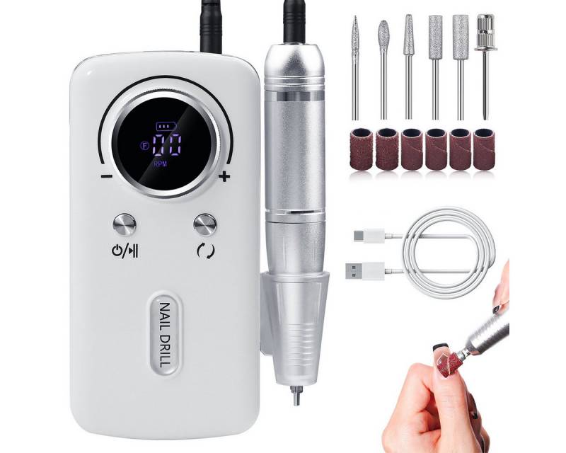 Novzep Maniküre-Pediküre-Set Elektrische Nagelfräser 45000 RPM LCD-Anzeige 6 Metall-Polierkopf von Novzep