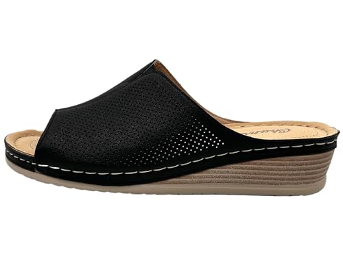 Nowaland Bequeme Damen Keilabsatz Pantoletten mit Lochmuster – Sommer Slip-On Sandalen mit offener Spitze & weichem Fußbett – Leicht & Atmungsaktiv von Nowaland
