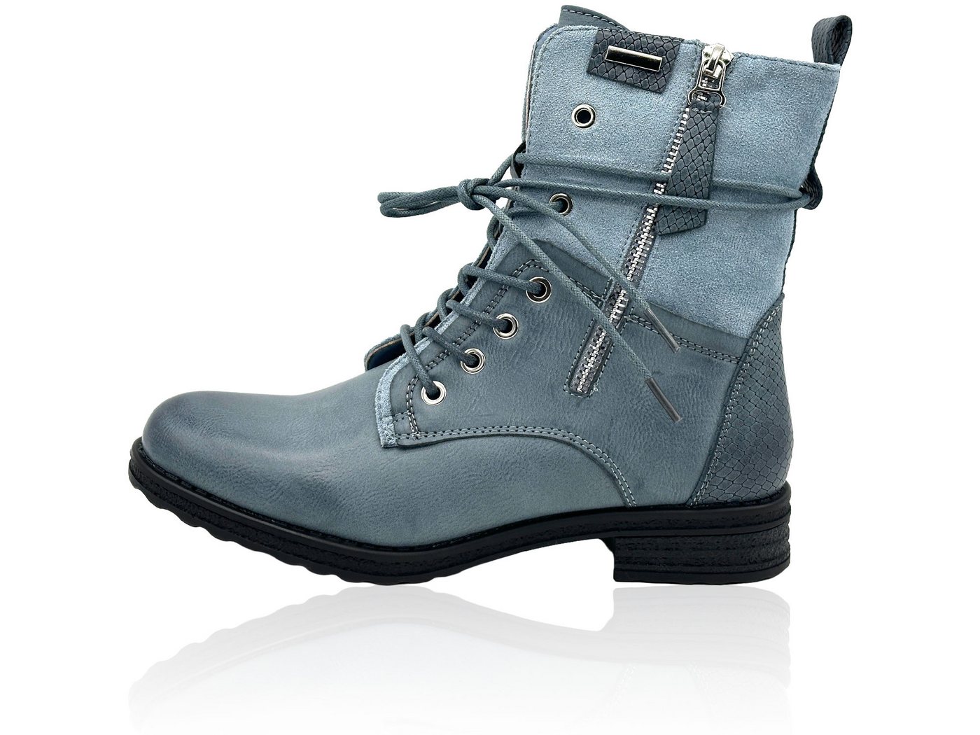 Nowaland Casual Damen Boots mit Warmfutter und Reißverschluss Stiefelette Dekorative Schnürung und kuscheliges Warmfutter von Nowaland
