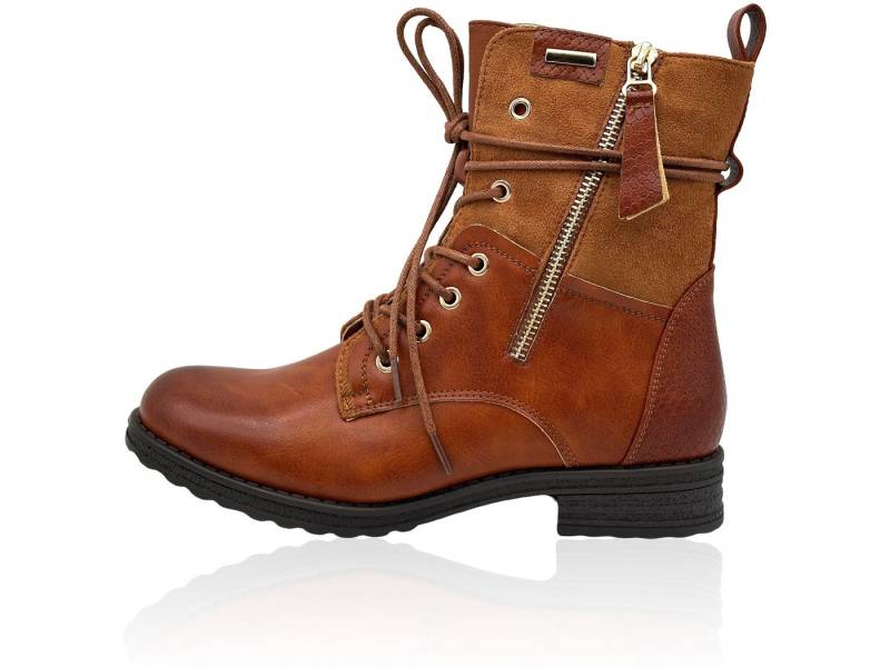 Nowaland Casual Damen Boots mit Warmfutter und Reißverschluss Stiefelette Dekorative Schnürung und kuscheliges Warmfutter von Nowaland