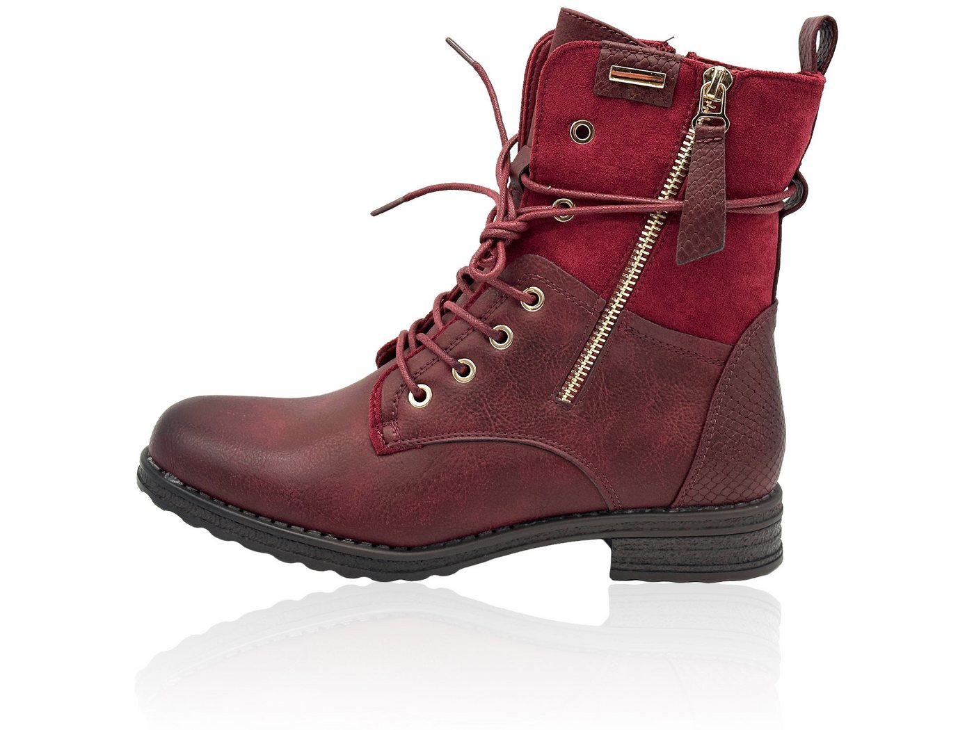 Nowaland Casual Damen Boots mit Warmfutter und Reißverschluss Stiefelette Dekorative Schnürung und kuscheliges Warmfutter von Nowaland