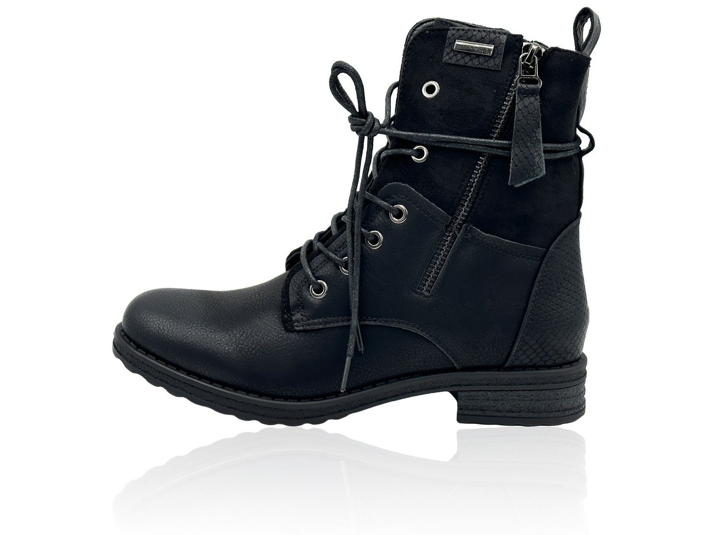 Nowaland Casual Damen Boots mit Warmfutter und Reißverschluss Stiefelette Dekorative Schnürung und kuscheliges Warmfutter von Nowaland