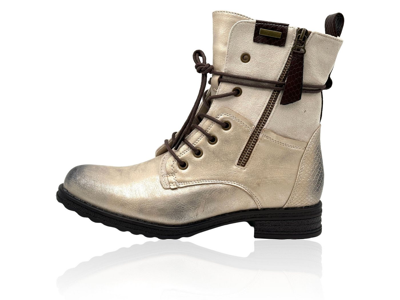 Nowaland Casual Damen Boots mit Warmfutter und Reißverschluss Stiefelette Dekorative Schnürung und kuscheliges Warmfutter von Nowaland