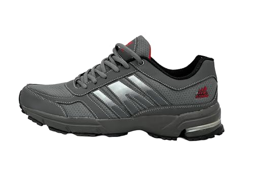 Nowaland Damen Herren Straßenschuhe Sportschuhe atmungsaktive Laufschuhe Turnschuhe Runners (Dunkelgrau-Rot,44) von Nowaland