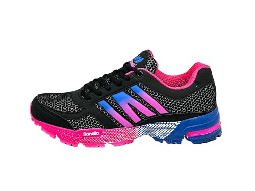 Nowaland Damen Herren Straßenschuhe Sportschuhe atmungsaktive Laufschuhe Turnschuhe Runners (Schwarz-Fuchsia-Königsblau,38) von Nowaland