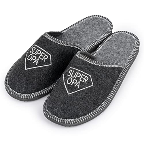 Nowo Herren Hausschuhe Super Opa Pantoffeln Pantoletten Filz Männer Hausschuhe Bequemes Tragegefühl Filzpantoffel Männer Hausschlappen Geschenk für Opa 43 von Nowo