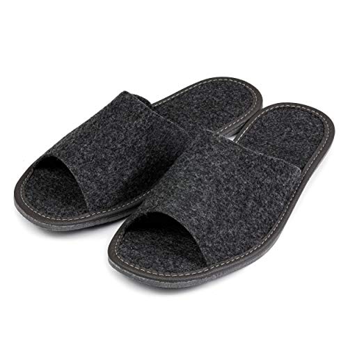 Nowo Damen Hausschuhe aus Filz Pantoffeln Dunkelgrau Pantoletten Filzpantoffeln mit Eva-Gummisohle Unisex Gästehausschuhe 38 von Nowo