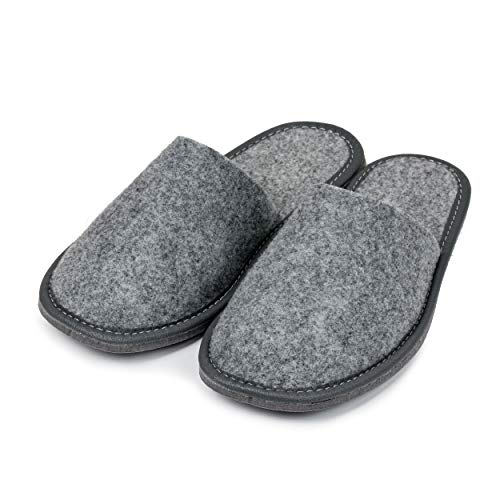 Nowo Damen Hausschuhe aus Filz Pantoffeln Grau Pantoletten geschlossen Filzpantoffeln mit Eva-Gummisohle Unisex Gästehausschuhe 37 von Nowo