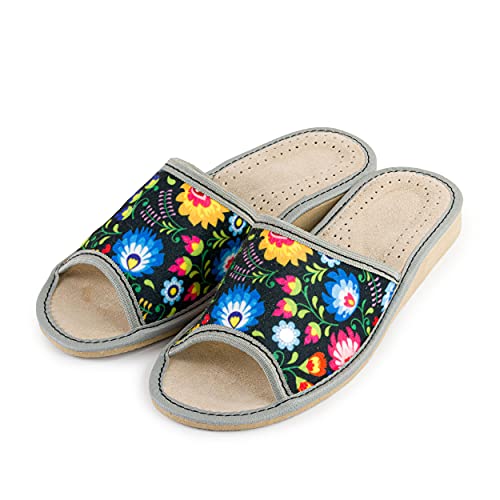 Nowo Damen Sommer Winter Filz Hausschuhe Pantoffeln Pantoletten Blumen Muster Bequemes Tragegefühl Latschen Slippers Hauslatschen Offene 37 von Nowo