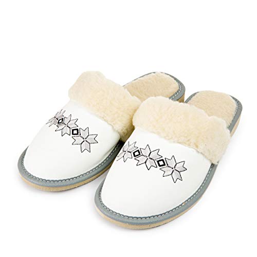 Nowo Hausschuhe Damen Pantoletten aus Wolle und Ökoleder Warm Slippers Bequemes Tragegefühl Damen Pantofelln Weiche Flache Plüsch Pantoffel Warm 40 von Nowo