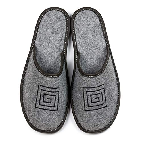 Nowo Herren Hausschuhe Filz Pantoffeln Grau Pantoletten geschlossen Bequemes Tragegefühl Filzpantoffel mit Print Männer Hausschlappen 44 von Nowo