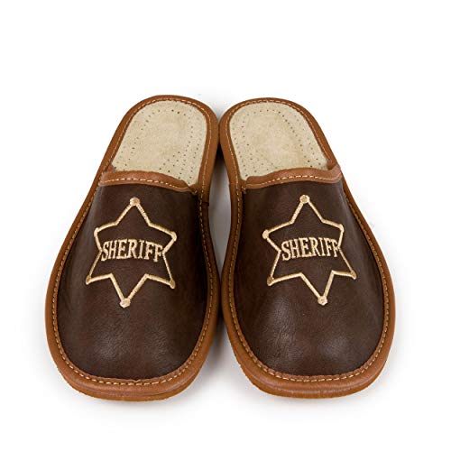 Nowo Herren Hausschuhe Leder Pantoffeln Grau Pantoletten geschlossen Sheriff Bequemes Tragegefühl Lederpantoffel Männer Hausschlappen 41 von Nowo