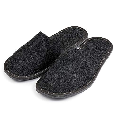 Nowo Herren Hausschuhe aus Filz Pantoffeln Schwarz Pantoletten geschlossen Filzpantoffeln mit Eva-Gummisohle Unisex Gästehausschuhe 43 von Nowo