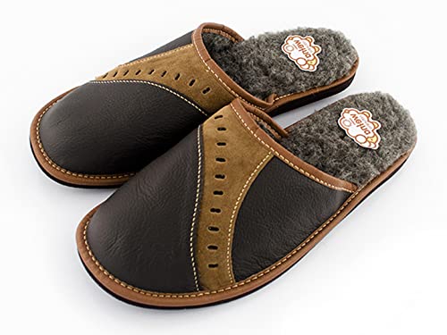 Nowo Slipper Herren Hausschuhe Leder Wolle Pantoffeln Pantoletten Wärme Lederpantoffel mit Print Men Männer Hausschlappen rutschfeste Männer Schuhe 43 von Nowo