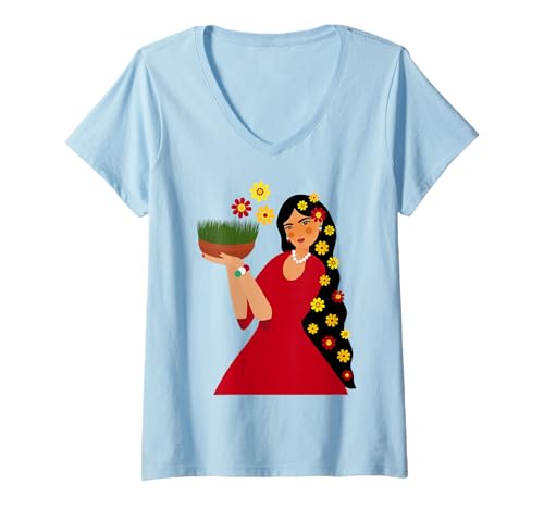 Damen Nowruz Persisches Neujahr Happy Nowrouz Frühling Sabzeh Nowruz T-Shirt mit V-Ausschnitt Damen Nowruz Persisches Neujahr Happy Nowrouz Frühling Sabzeh Nowruz T-Shirt mit V-Ausschnitt von Nowruz Persian New Year Happy Norouz Spring Nowruz