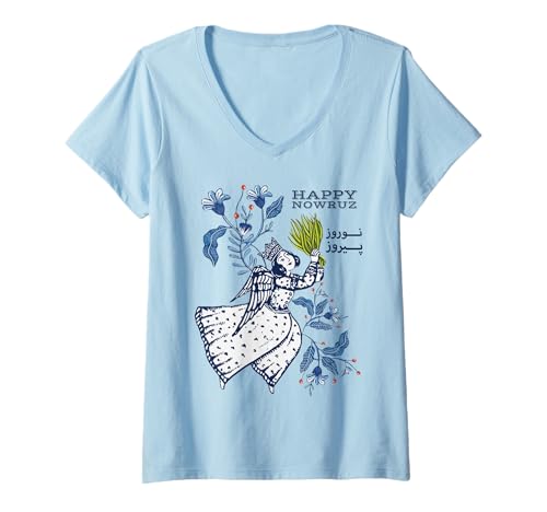 Damen Nowruz Persisches Neujahr Frühling Happy Nowruz Haftseen Nowrouz T-Shirt mit V-Ausschnitt Damen Nowruz Persisches Neujahr Frühling Happy Nowruz Haftseen Nowrouz T-Shirt mit V-Ausschnitt von Nowruz Persian New Year Spring Equinox Norouz Iran