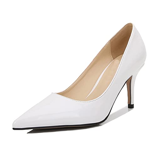 Nqpnrl Damen Pu-Leder Spitzenschuh Großgrößen High Heels für Arbeit und Hochzeit weiß EU43.5 von Nqpnrl